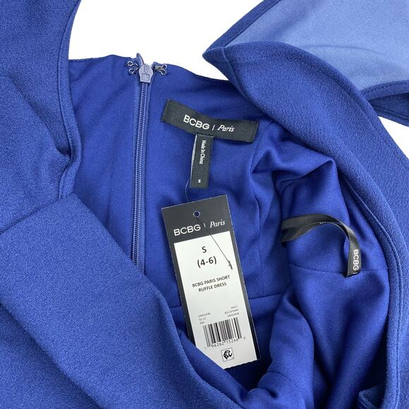 NWT BCBG Paris Ruffle Strap Mini Dress Sz Small Blue - Picture 4 of 8